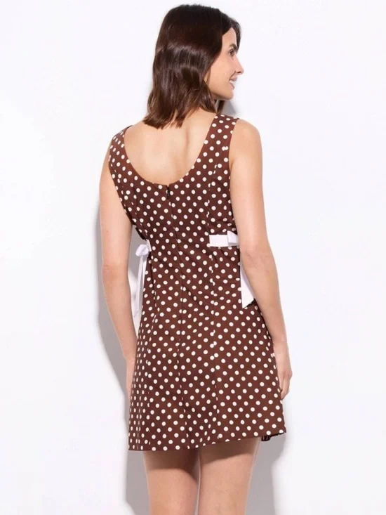 Wild Fable™ Women's Sleeveless Tie Mini Dress - Brown Polka Dots - M - Picture 2 of 15